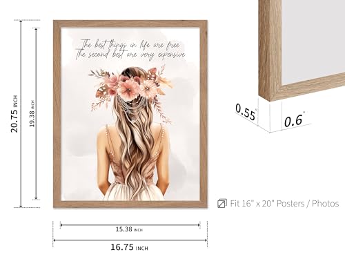 Image of Poster Master The Best Thing In Life Are Free Poster - Fashion Print - Trendy Art - Flower Art - Gift for Women & Fashionista - Funny Glamour Decor for Bedroom or Girl's Room, 16x20 Beige Framed