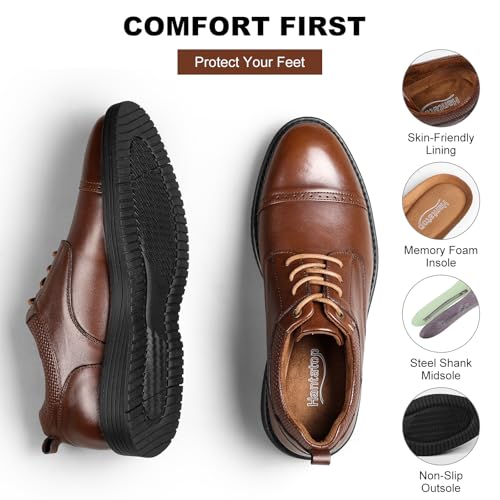 Image of Men's Full-Grain Leather Oxfords, Business Formal Dress Shoes with Arch Support, Comfortable for Office, Daily & Dating