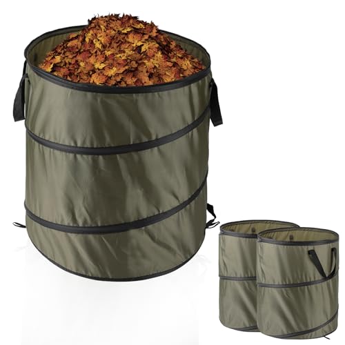 Image of 2 Pcs Pop Up Garden Waste Bag Oxford Cloth Collapsible Large Heavy Duty Sack With Handles For Waste Rubbish Toys Etc Garden Bag For Storage Gardening Reusable Container for Lawn Care (Green-37L)