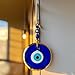 Turkish Evil Eye Wall Hanging in Blue with Gold Accents, 5.1 in Diameter, Handmade Glass Nazar for Protection and Good Luck – Timeless Home Decor Gift