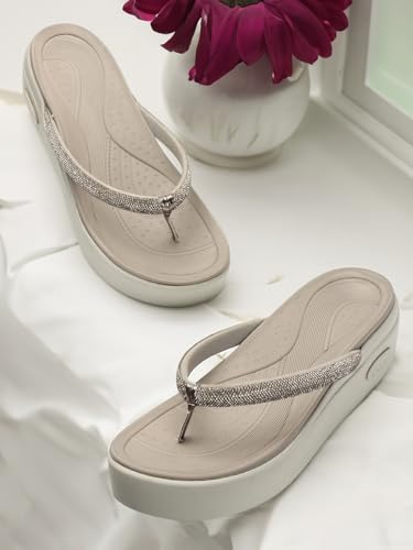 Image of ELLE Women Round toe platform heel slip-on sandal with Shimmer Detail