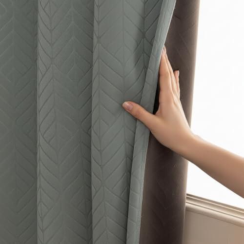 Image of HOMEMONDE 100% True Blackout Curtains 9 Feet Long Door - Single Piece Curtain, Embossed Panels Light Block Thermal Insulated & Noise Reducing Top Style Rod Pocket Curtains (Grey, 108Inch)