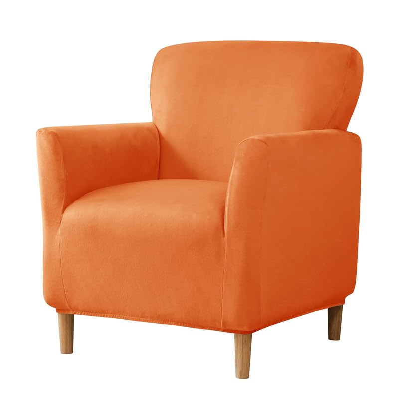 Stretch Chair Covers Banquet Armchair Slipcovers Luxury Velvet Armchair Sofa Covers Chair Slipcover Anti-Slip Furniture Protector for Living Room Friendly for Kids Pets (Orange)
