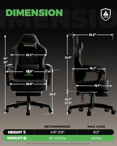 Image of GTPLAYER Gaming Chair for Adults, Ergonomic Video Game Chairs, Footrest & Linkage Armrest, Reclining High Back Silla Gamer with Wider Seat for Home Office, Ace Pro, Black & Green