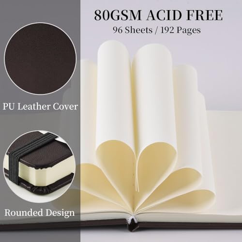 Image of 5x5 Pocket Sketch Book,80gsm Hardcover Art Sketchbook for Drawing Journal | PU Cover,Blank Paper,96Sheets /192Pages,Lay-Flat,Portable Travel Creation Paint Diary Memo Planner,Dry Media.Dark Brown
