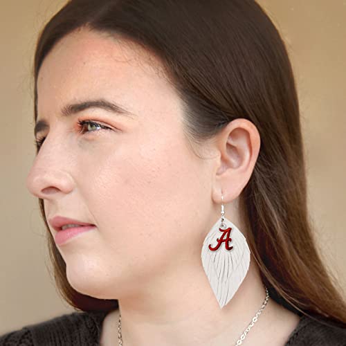 Alabama Crimson Tide Red White Boho Leather Feather Earrings Jewelry Gift UA2