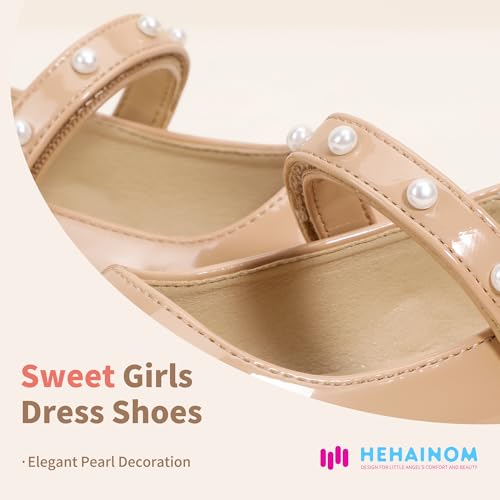 Hehainom Girls Dress Shoes Flower Girl Ballet Flats for Little Big Kids Todder Wedding Party Peals Shoes3