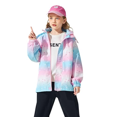 Image of MGEOY Boys Girls Rain Jacket Lightweight Waterproof Hooded Fleece Lined Raincoat Windbreakers for Kids