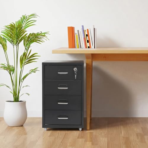 Image of 4 Drawer File Cabinet with Lock Steel Mobile Filing Cabinet for Office Home