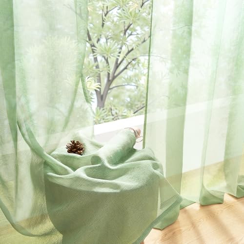 MRTREES Kurze Vorhänge Salbeigrün Transparente 2er Set H120 x B140 cm – Ansicht 4