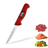 EIKASO Solingen Ausbeinmesser gerade 13cm Klinge steif aus Molybdänstahl 1.4116 Profi Fleischmesser Filetiermesser Schlachtermesser handabgezogen und eisgehärtet spülmaschinengeeignet (rot)