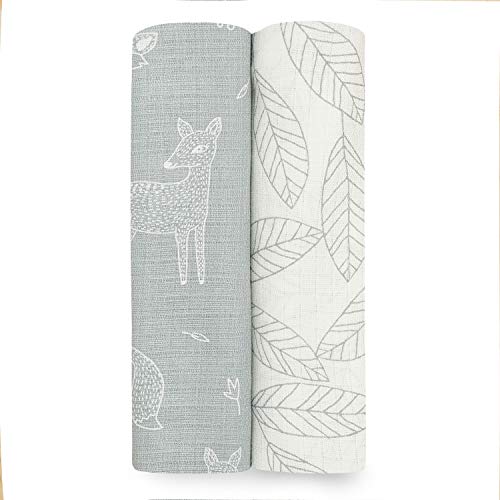 Image of aden + anais Aden Silky Soft Swaddle Baby Blanket, 100% Cotton Bamboo Muslin, Large 44 X 44 inch, 2 Pack, Woodsy