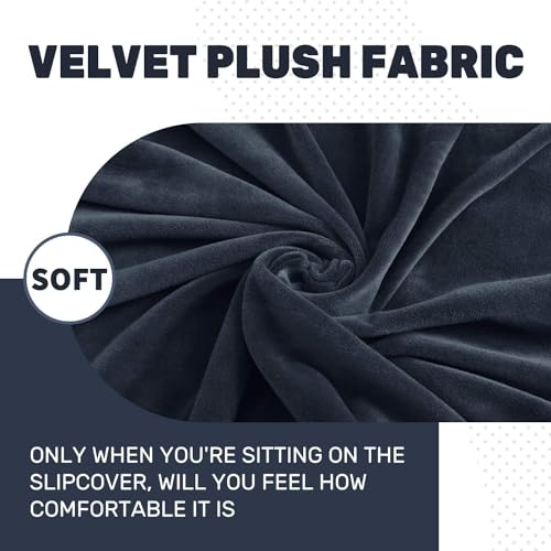 XINEAGE 1 Piece Velvet Chair Slipcovers for Living Room High Stretch Chair Covers with Arms Anti Slip Pets Friendly Couch Sofa Armchair Cover Furniture Protector (1 Seater, Navy) - Image 4