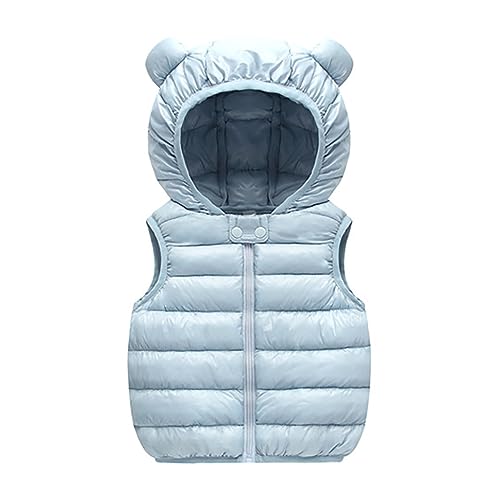 RNTOP Baby Boys Girls Hooded Puffer Vest Winter Coats Toddler Solid Lightweight Sleeveless Bear (Sky Blue, 3-6 Months)