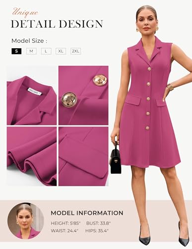 Image of GRACE KARIN Work Dresses for Women 2026 Sleeveless Button Business Midi Dress Notch Lapel V Neck Formal Office A Line Dresses