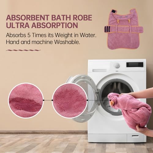 OUOBOB Hundetrocknungsmantel, Hundemantel zum Trocknen von Hunden, rosa Hundetücher für kleine Hunde, Mikrofaser Hunderobe Super mit Kapuze, verstellbare Bauchgurte für Dackel, Yorkie, Chihuahua XS