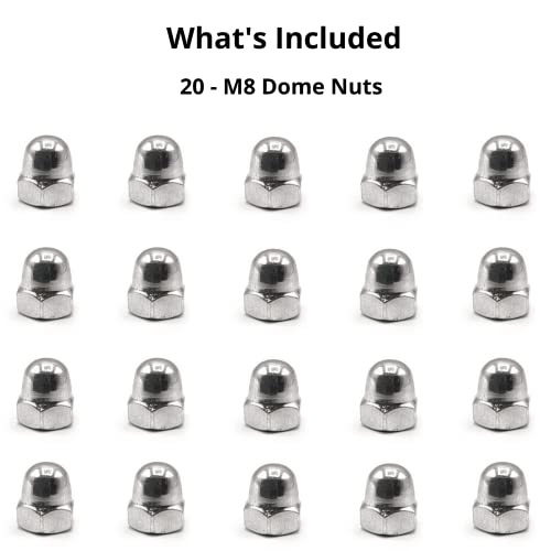 M8 (8mm) Dome Nuts Set - Steel Cap Nut - Evelyne (Pack of 20), Silver - Image 2