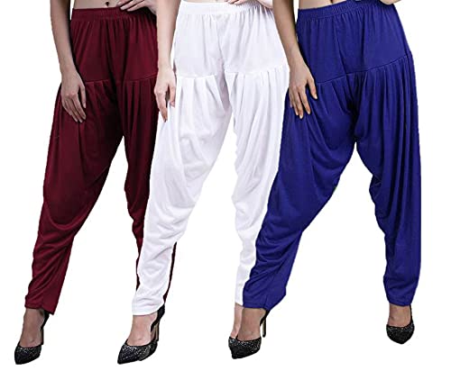 Image of CASUALS Women's Regular Fit Viscose Drawstring Patiala Harem Pants Combo Pack 3