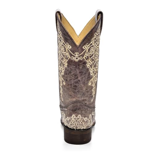 CORRAL LADIE'S BROWN CRATER BONE EMBROIDERY SQ. TOE, LEATHER WITH RUBBER INSERT SOLE, WESTERN A26634