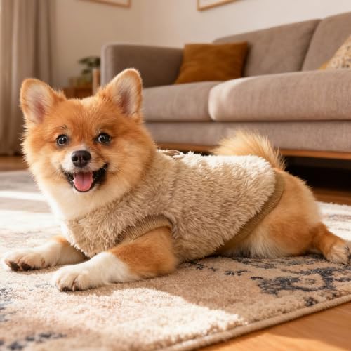 Haustier-Sherpa-Fleece-Pullover Winterjacke Welpen Yorkie Chihuahua Warme Herbst-Winterkleidung Weste Rollkragenpullover mit D-Ring Weiches Sweatshirt für Kleine Hunde Katzen (braun, S)