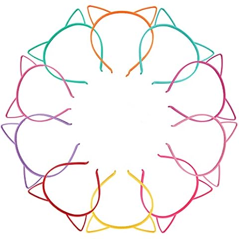 Zifengcer 10 Pcs Plastic Cat Ears Headbands for Kids Girls Women Multicolor Cute Sawtooth Kitty Ears Headwear Gifts Party Halloween Birthday Supplies Cover