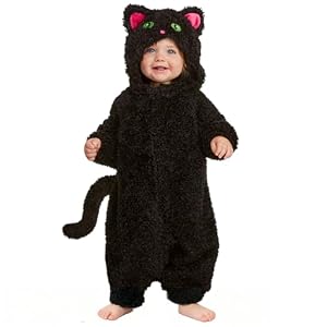 Beipegin Katzenkostüm Baby Jungen Mädchen,Schwarze Katze Strampler Neugeborene Fleece Winter Overall Body mit Kapuze Tier Halloween Karneval Kostüm 0-24Monate