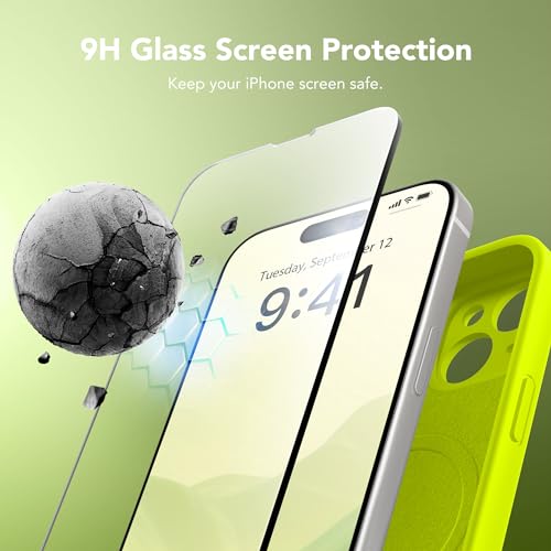 Image of Magnetic for iPhone 13 Case, Compatible with MagSafe, [Full Camera Protection] [Screen Protector] Silicone Shockproof Protective Phone Case for iPhone 13 6.1 inch, Fluorescent Green