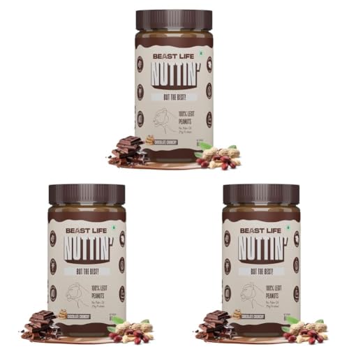 Image of BeastLife Crunchy Chocolate Peanut Butter | 24.5 G Protein | 800 gm | 100% Peanuts, High Protein | Zero Palm Oil | Non‑GMO Nut Butter | Fitness-Friendly Spread | Zero Cholesterol (Pack of 3)