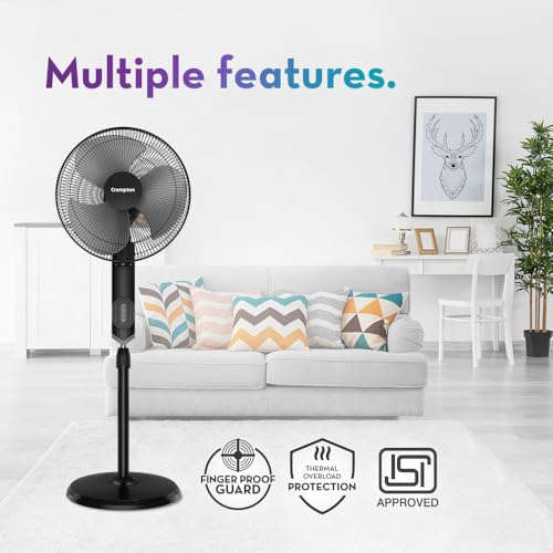 Image of Crompton HISPEED Torpedo EX 400 mm Pedestal Fan | 2100 RPM | Easy Neck Tilt Mechanism | Superior Air Delivery | Smooth Oscillation | 2 Year Warranty | Black Grey