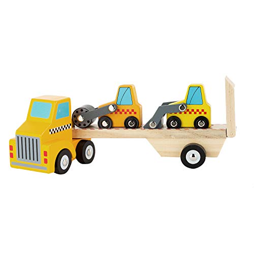 Toy Chest Nyc Wooden Car Toys for Toddlers,Tractor Trailer, Mini Front Loader & Steamroller Wooden Truck Set, Wooden Cars, Wooden Trucks, Construction Tractor Toys Semi Trucks for Kids, 3 Piecesâ€¦