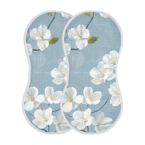 Baby Burp Cloths, Soft Absorbent Burping Cloths for Babies, Cotton Milk Spit Up Rags, Large Size for Newborns, Baby Boys and Girls (White Cherry Blossom)2