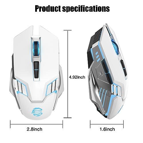 Image of Bluetooth Wireless Gaming Mouse, RGB Rechargeable USB Wireless Mouse, Quiet Click, LED Backlit, Ergonomic, with Side Button, DPI Adjustable Computer Mice for Laptop PC MacBook Chromebook - White
