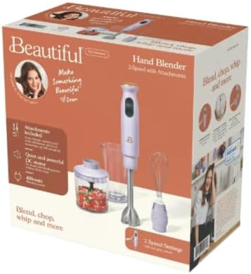 Beautiful 2-Speed Immersion Blender that includes a Chopper & Measuring Cup, by Drew Barrymore (Lavender)