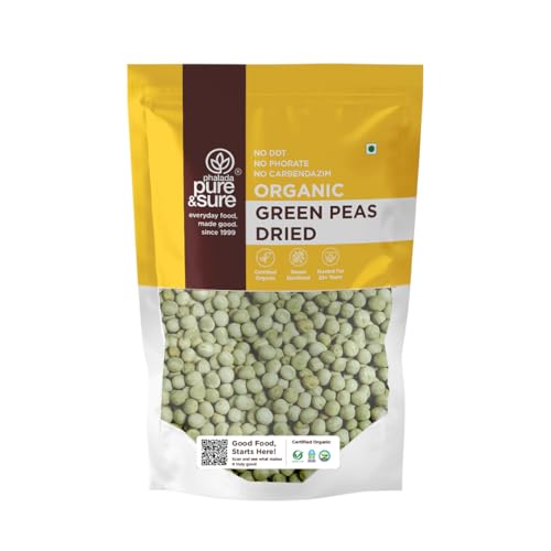 Image of Pure & Sure Organic Green Peas (Matar) Dry 500G | 100% Natural Hara Matar, Vatana | Unpolished & Unadulterated | Healthy and Rich in Fiber & High Protein| Steam Sterilized