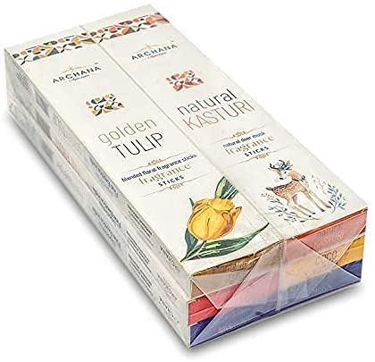 Fine Exotica Incense Sticks Variety Pack Fragrance Hem Organic Less Smoke Used At Home Office Natural Choice (Lavender, Coco Vanilla, Blue Musk, Kasturi, Fresh Fruits, And Golden Tulip) Brown #TOP5