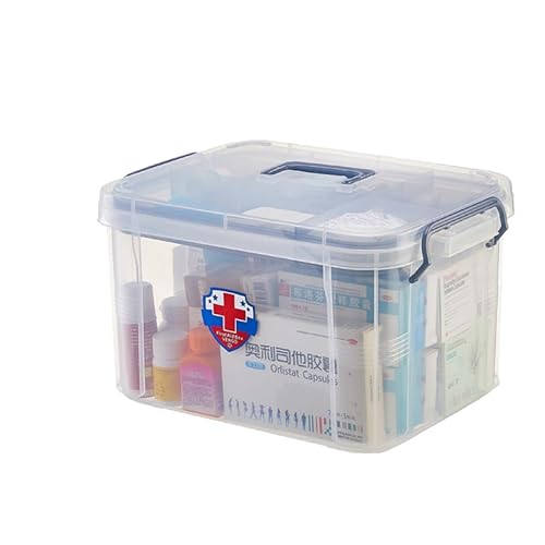 救急箱 薬箱 きゅうきゅうばこ 屋外 収納 ケース 救急箱 おしゃれ 救急箱 大容量 2層 薬 収納 かわいいツールボックス 収納ボックス 裁縫箱 工具箱 家庭用 防災用 薬入れ 小物入れ 裁縫工具収納 ハンドル付き 携帯便利 プラスチック (透明,小さい