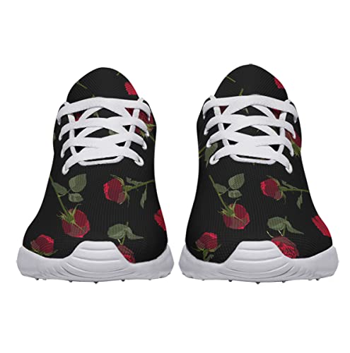 Sonzj-II Red Rose Shoes for Women Vintage Roses Running Shoes Flower Floral Print Lightweight Walking Tennis Sneakers Gift for Her3
