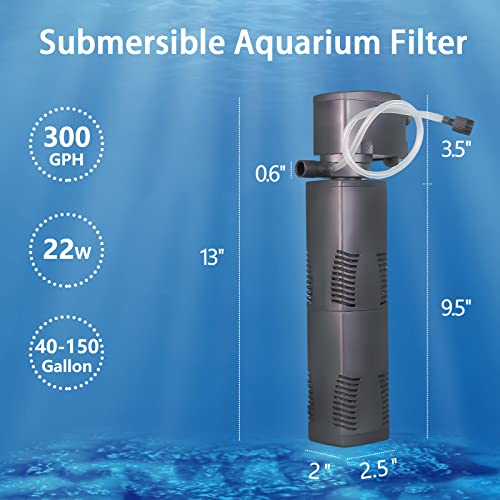Tepu Submersible Aquarium Filter 300Gph, Internal Filter For Aquarium Fit For 40-150 Gallon, 4 In 1 Submersible Internal Fish Tank Filter And Water Pump, Fish Tank Pond Oxygen Supply And Wave Maker #TOP1