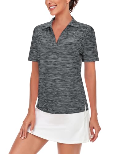 Image of Cucuchy Womens V Neck Golf Polo Shirts Moisture Wicking Sports Workout Tops