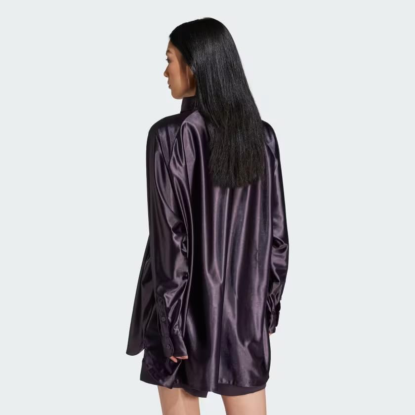 adidas Originals Women's Oversized Satin Shirt, Aurora Black, Small