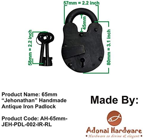 Adonai Hardware Jehonathan Handmade Antique Iron Padlock (65mm, Oil Rubbed Black Living Finish)- Supplied as 2 Pieces per Pack