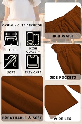 Image of LNX Womens Linen Capri Pants Wide Leg High Waisted Drawstring Casual Cropped Pants with Pockets