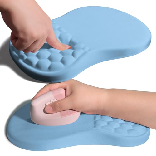 Image of Ergonomic Joint Wrist Support Mouse Pad with Memory Foam Cushion Massage Bump, Carpal Tunnel Pain Relief Mousepad Slope Design for Wrist Rest, 11.8x7.9 in, LightSkyBlue