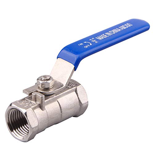 AIICIOO Stainless Steel 1PC Ball Valve with Blue Vinyl Handle Female to Female Standard Port for Water Oil and Gas PTFE Seal 1/2" NPT