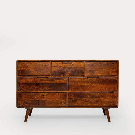 furniture solid sheesham wood chest of drawers for living room & bedroom | wooden storage cabinet with 7 drawers | mid century modern dresser organizer | walnut finish