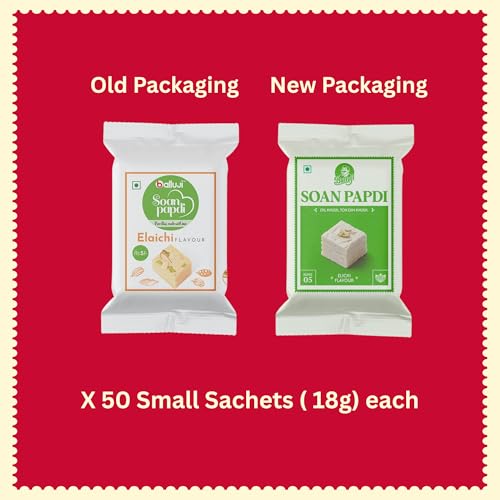 Image of Balluji Soan Papdi Elaichi 900g- 50 Single-Serve Pieces | Traditional Indian Sweet | Light, Flaky & Melt-in-Mouth | Ideal for Events, Gifting & Festive Occasions (Cardamom)