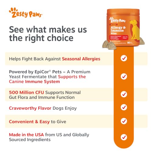 Image of Zesty Paws Dog Allergy Relief Chews, Dog Probiotics for Itchy Skin and Ears, Salmon, 90ct