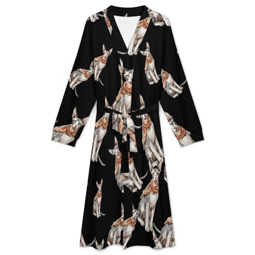 Sphynx Cat with Scarf Soft Robe Long Sleeve Bathrobes V Neck Sleepwear Spa Robes with Belt Men Woman3