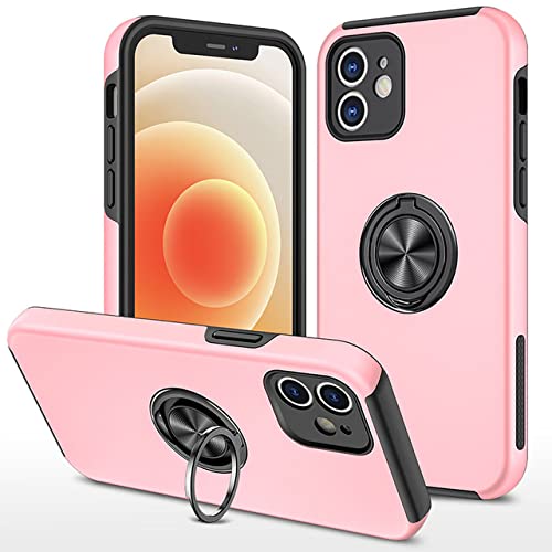 Coque iPhone silicone rose avec anneau métallique et support magnétique de protection