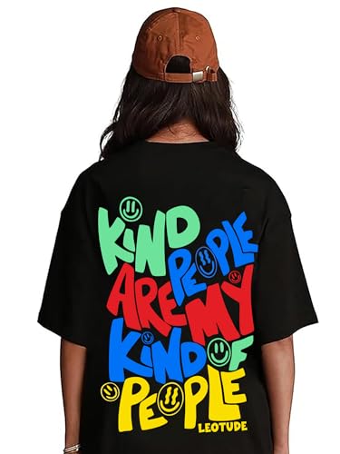 Image of LEOTUDE Women's Cotton Oversized Fit Short Sleeve with Round Neck, Oversized Longline Drop Shoulder, Back Printed T-Shirt